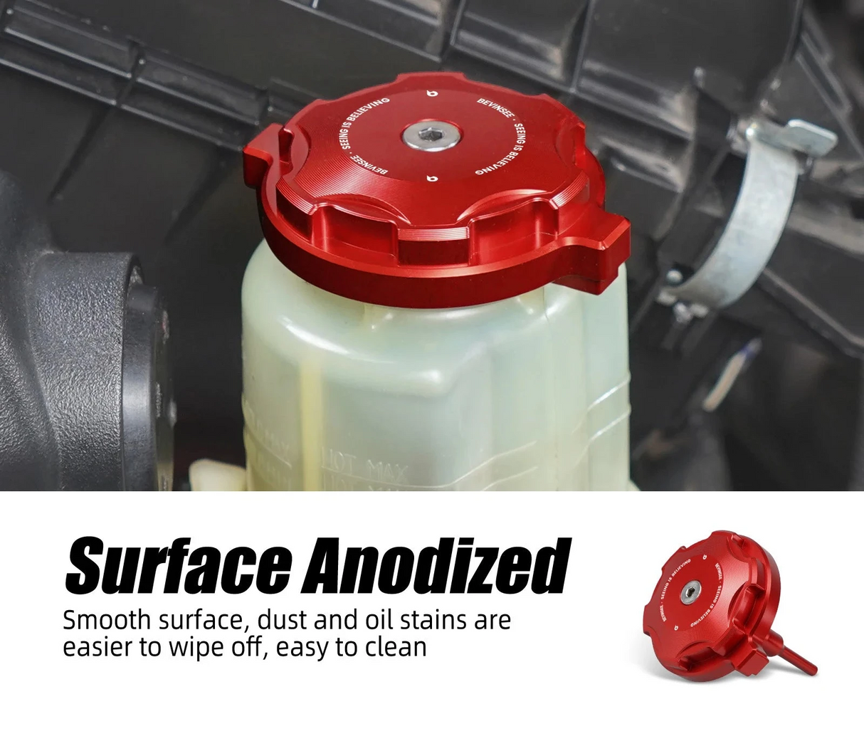 Billet Aluminum Power Steering Fluid Reservoir Cap for Toyota 4Runner, FJ Cruiser, Tacoma & Camry (44305-06050)