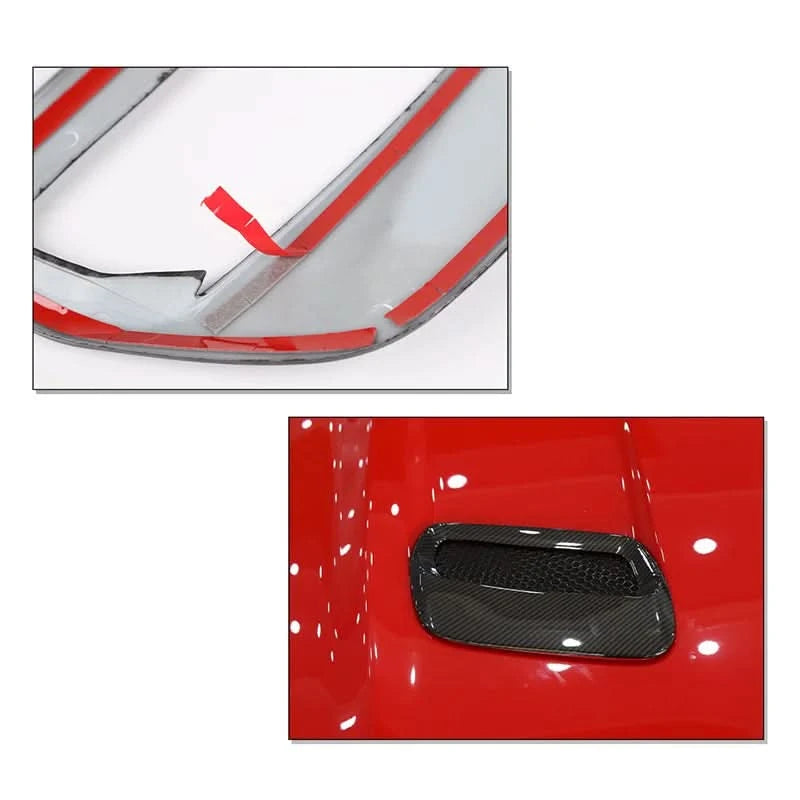 Hood Engine Vent Cover Trim – Fits Ford Mustang 2018–2023 | Carbon Fiber Style or Red Air Outlet Decoration Set (2PCS)