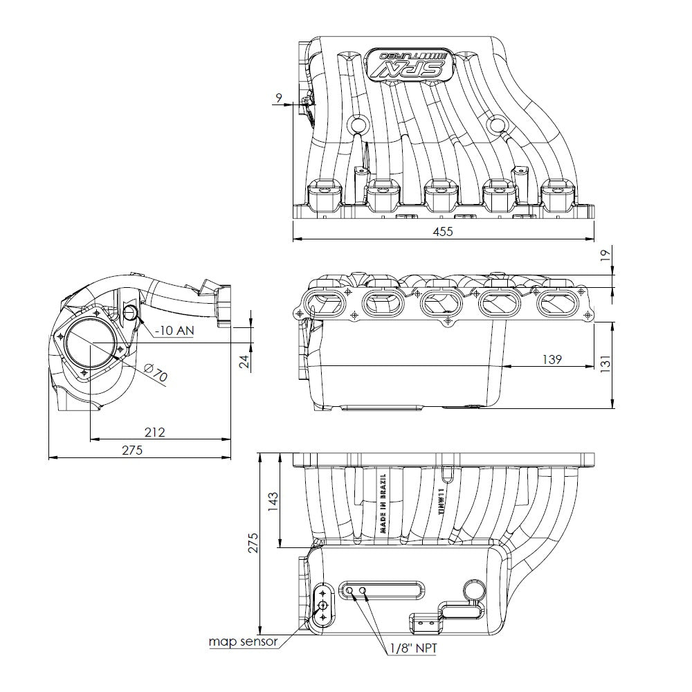 Turbo manifold, cast aluminum valve cover & intake manifold for VW Jetta/Golf MK4 2.5L 5-cyl 20V 07K.
