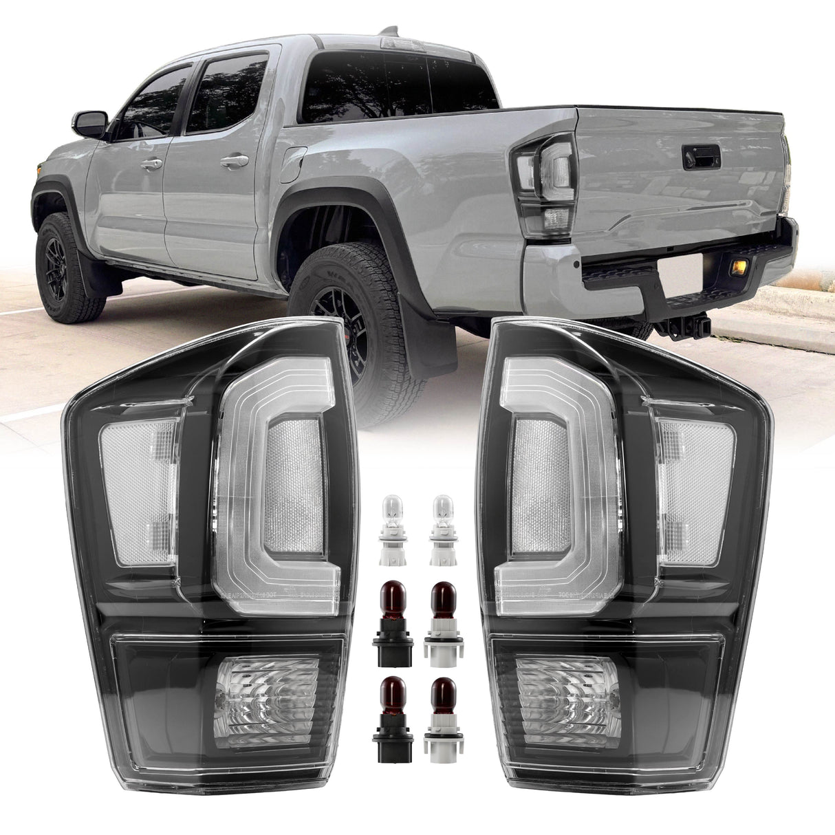 2016-2022 Toyota Tacoma TRD Pro Style Clear/Black/Clear Tail Lights Set