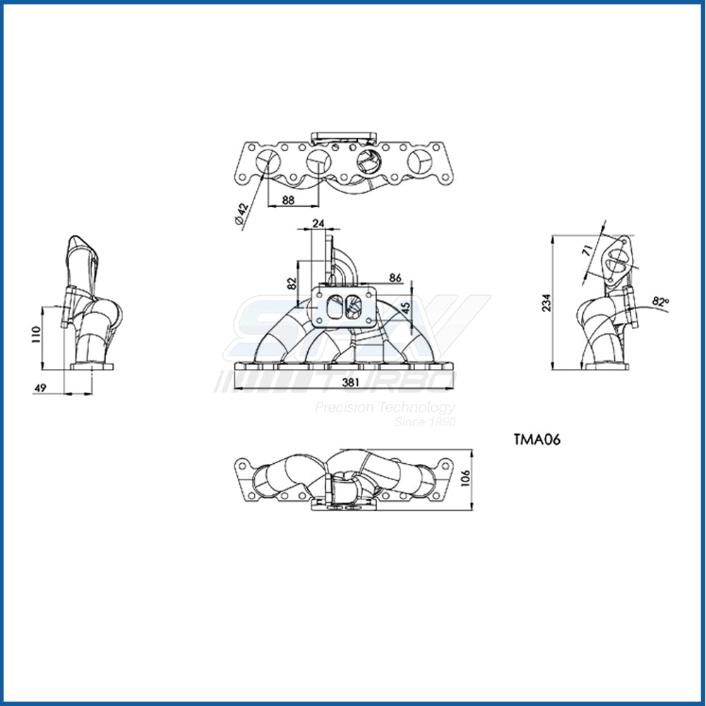 VW MKIV GTI T3 Twin Scroll Top Mount Flange Turbocharger Exhaust Manifold