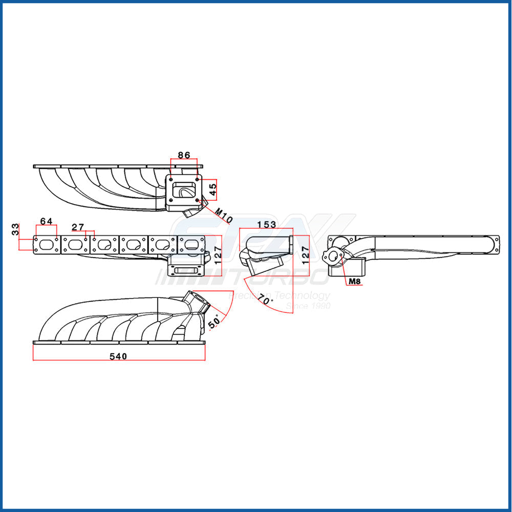 BMW E36 M3 S50 TU M5X Turbo Exhaust Manifold - TMB01 + Turbo Motor Mount + Wastegate mount WG 2 bolt mount