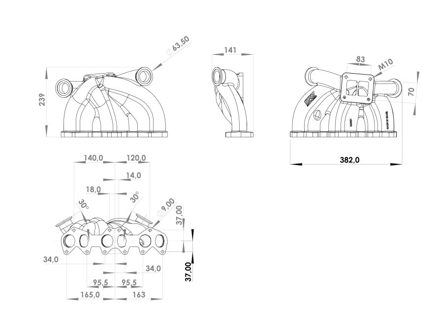 VW VR6 12V Twin scroll T4 top mount turbo manifold - Dual V-band Wastegates + COMETIC EXHAUST MANIFOLD GASKET