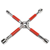 4-Way Cross Lug Wrench - Chrome Vanadium Steel - 16" - Red/Silver