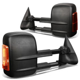 99-02 Chevy Silverado GMC Sierra Towing Mirrors Heated Power Black Amber