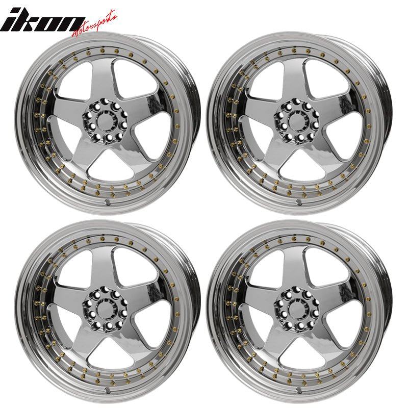 (4) 18X9.0 +30 5X100 / 5X114.3 Step Lip 5 Spoke Wheels Rims - Chrome