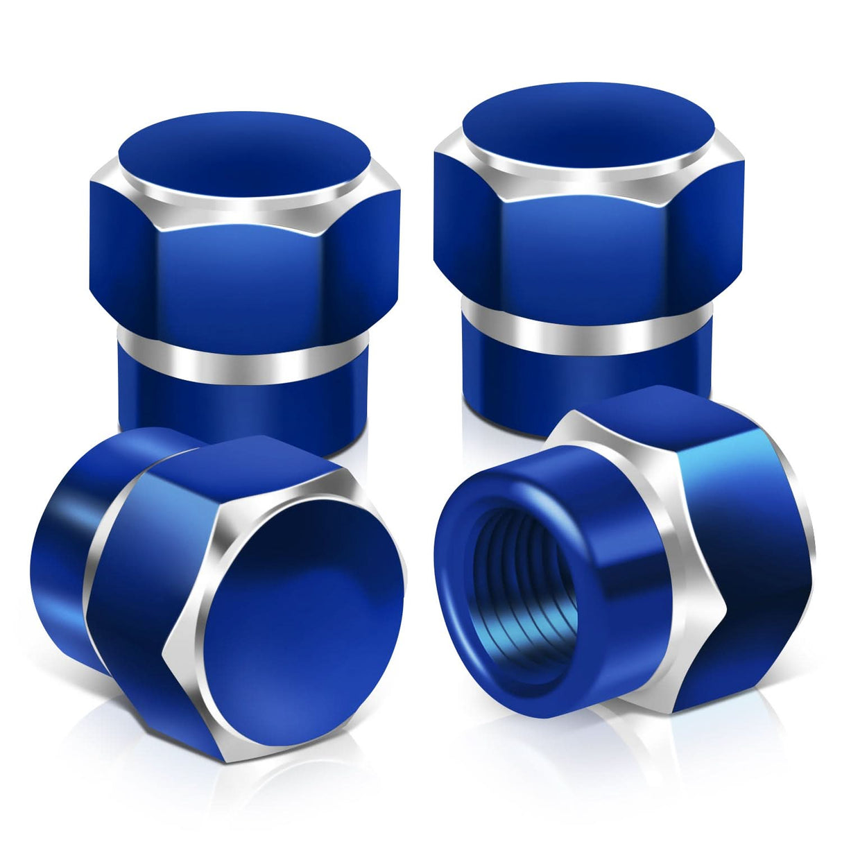 Hex Shaved Edges Blue Valve Caps - RT 181 Style