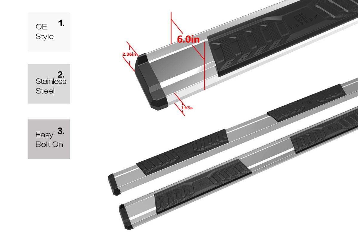 Stainless Steel + PE Step Area Both Sides Running Board-S Series 2015-2026 Chevy Colorado Crew Cab\ 2015-2026 GMC Canyon Crew Cab WB03SAI7S