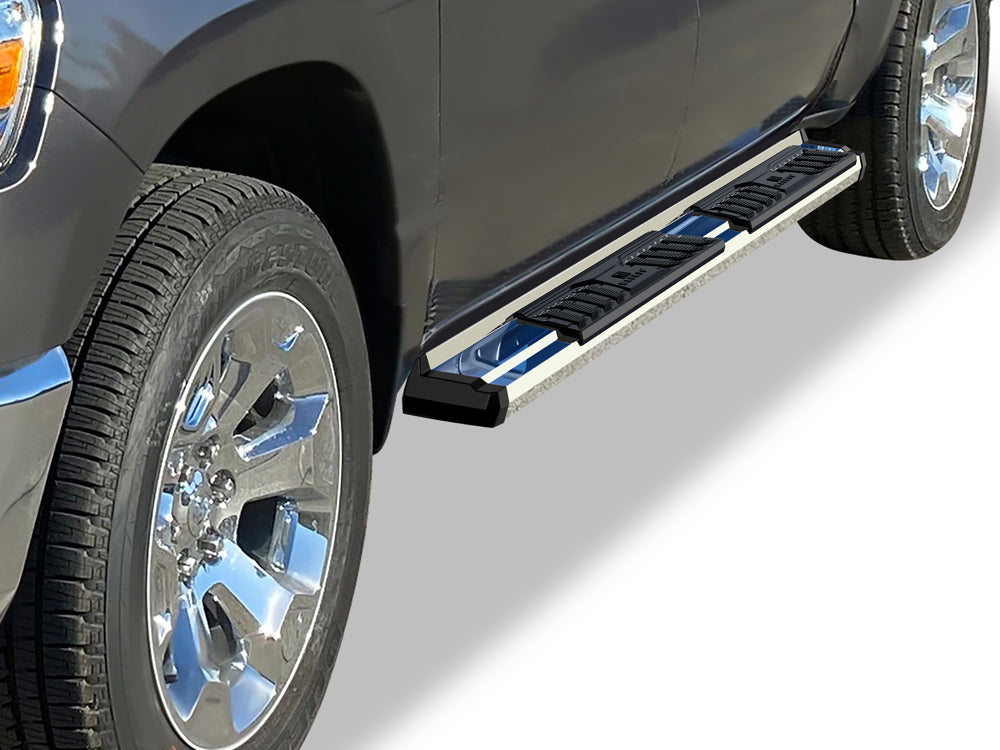 Stainless Steel + PE Step Area Both Sides Running Board-S Series 2019-2026 Ram 1500 Crew Cab (Excl. 2019-2024 Ram 1500 Classic) WB04SBE8S