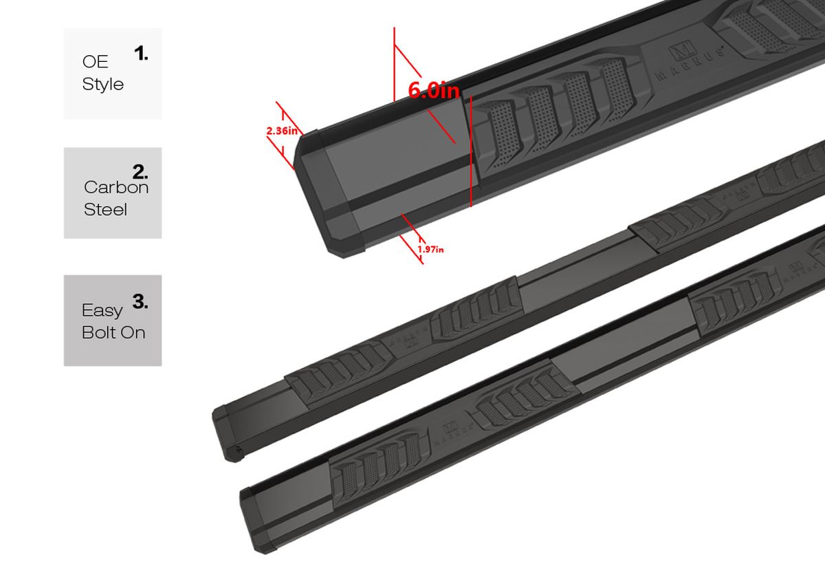Carbon Steel + PE Step Area Both Sides Running Board-S Series 2015-2026 Ford F-150 Super Cab\ 2017-2026 Ford F-250/F-350/F-450/F-550 Super Duty Super Cab WB06SAH8B