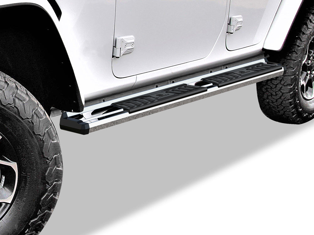 Stainless Steel + PE Step Area Both Sides Running Board-S Series 2018-2026 Jeep Wrangler JL 4-Door, Incl. 2021-2026 4XE WB10SAA1S