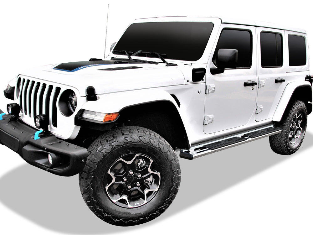 Stainless Steel + PE Step Area Both Sides Running Board-S Series 2018-2026 Jeep Wrangler JL 4-Door, Incl. 2021-2026 4XE WB10SAA1S