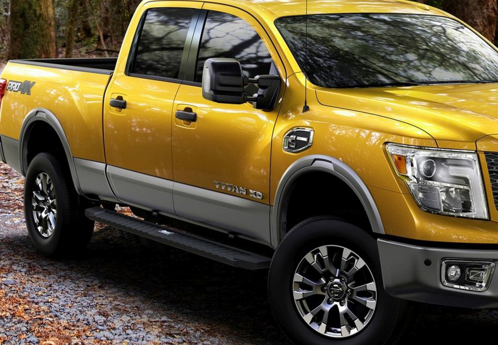 Carbon Steel + PE Step Area Both Sides Running Board-T Series 2004-2024 Nissan Titan Crew Cab (Exl. 2016 Models)\ 2016-2024 Nissan Titan XD Crew Cab WB14TJE0B