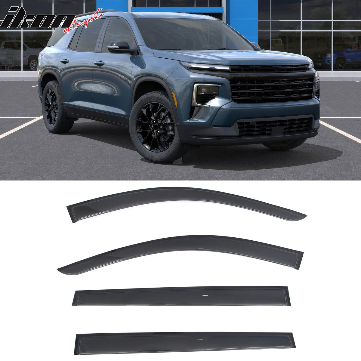 2024-2026 Chevrolet Traverse (Will Not Fit Traverse Limited) Tape-on Window Visors Sun Shades Vent Rain Guards Deflectors Acrylic Smoke/Tinted 4PCS