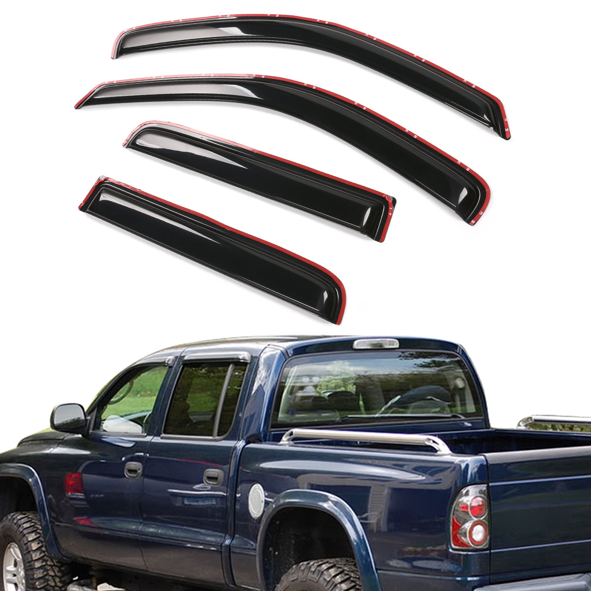 Visor Windows for Dodge Dakota Crew Cab 2000-2004 In Channel Acrylic