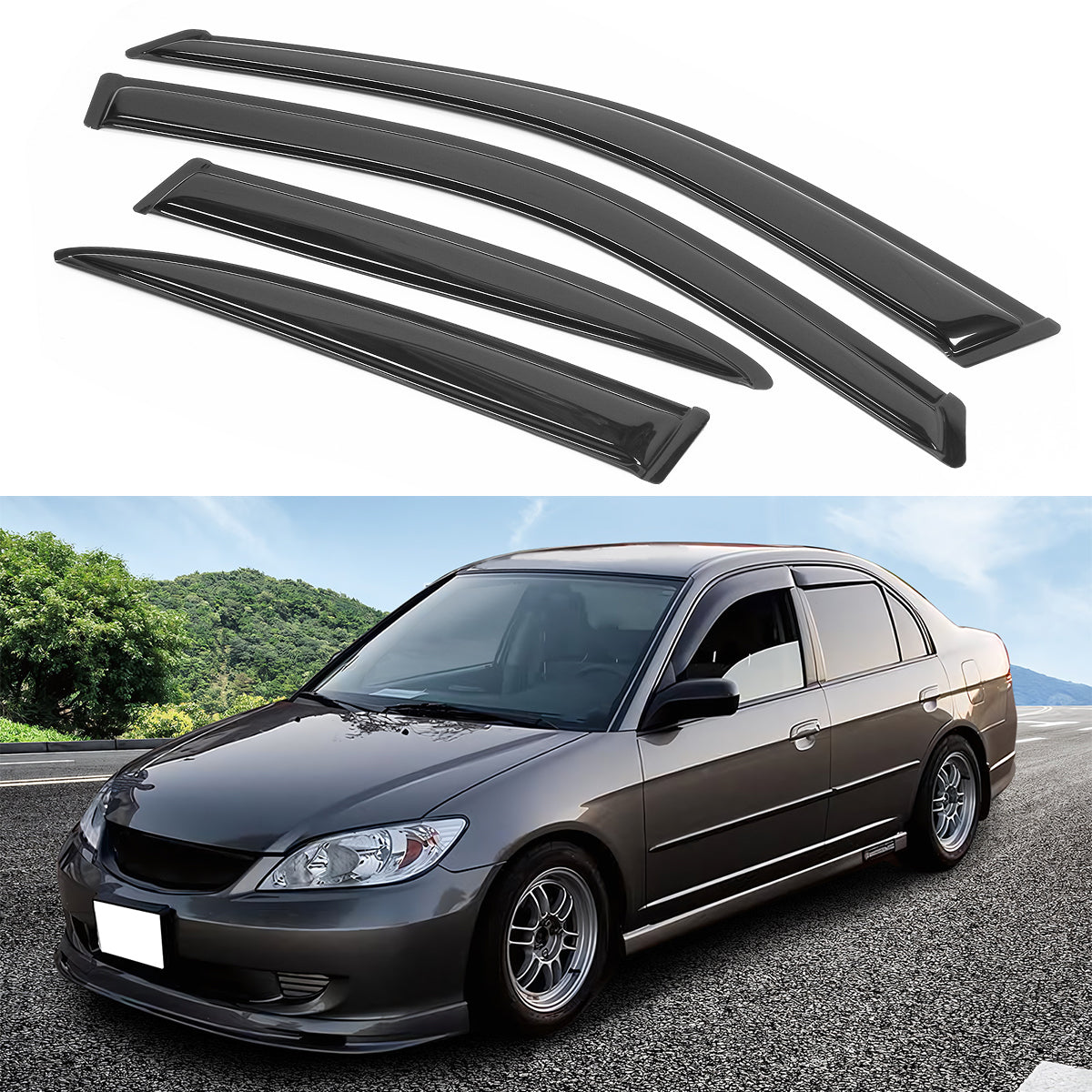 Window Visors for Honda Civic Sedan 2001-2005 Slim Smoke/Tinted Acrylic