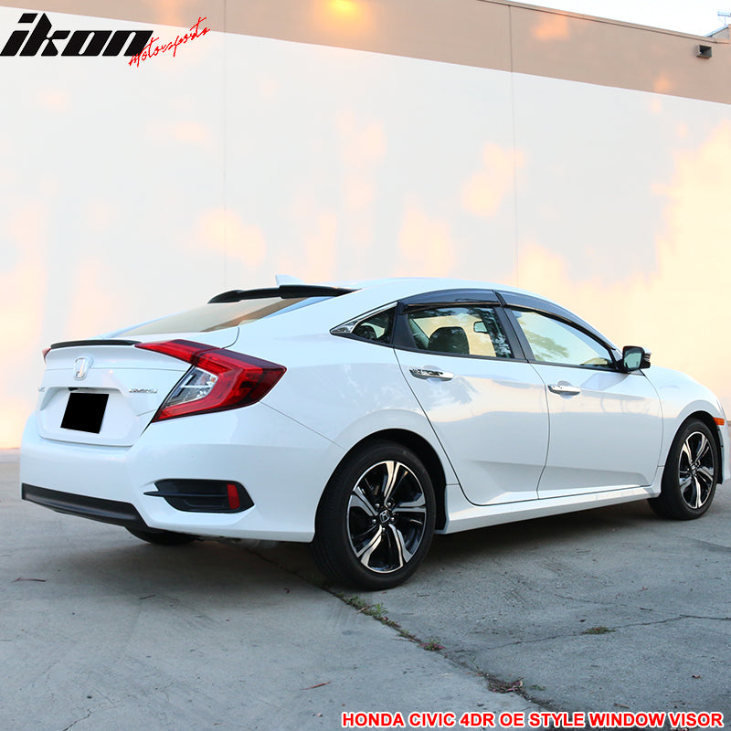 Fits 16-21 Civic X 10th Gen Sedan Roof Spoiler OE Window Visor ABS