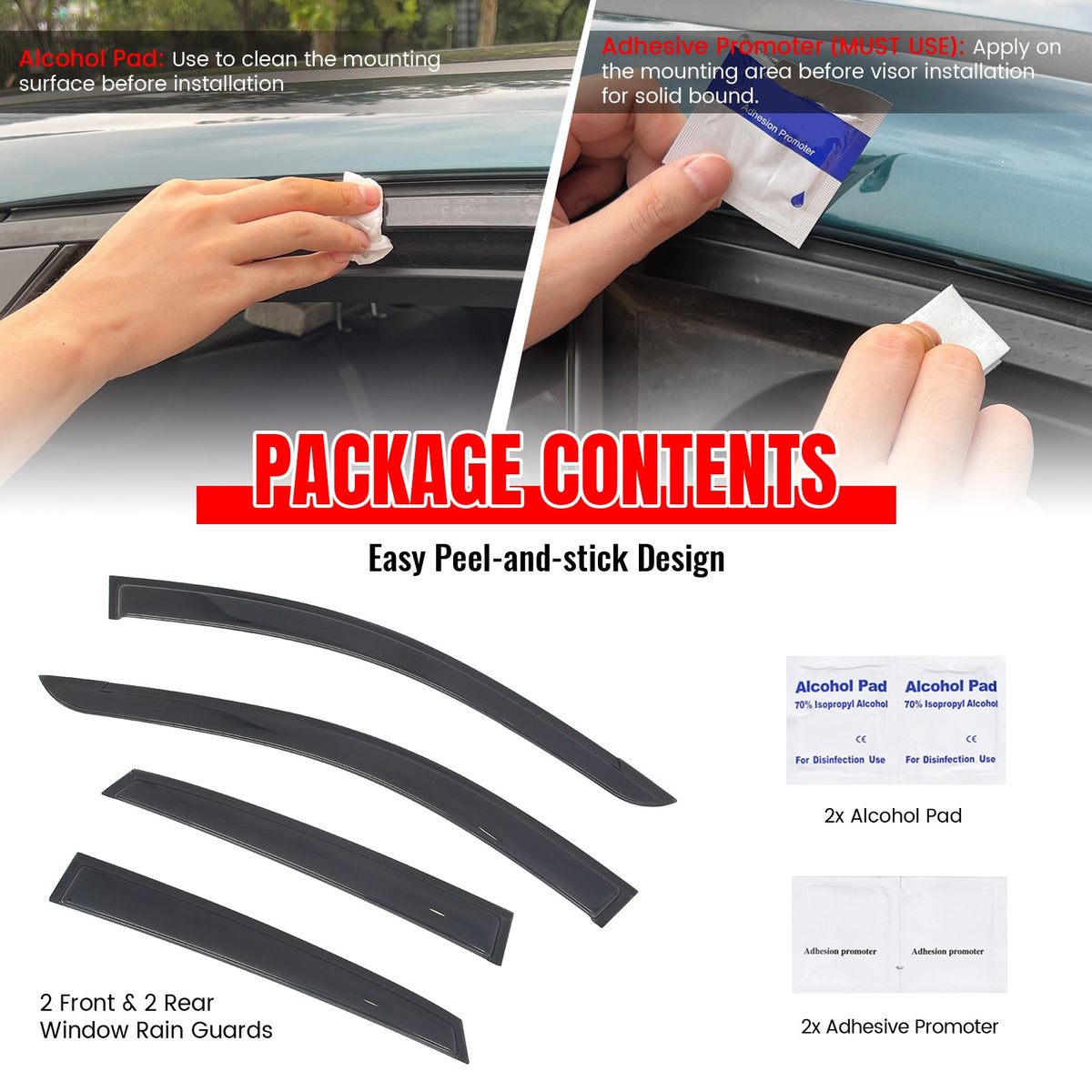 2018-2023 Hyundai Kona Tape-on Window Visors Sun Shades Vent Rain Guards Deflectors Acrylic Smoke/Tinted 4PCS