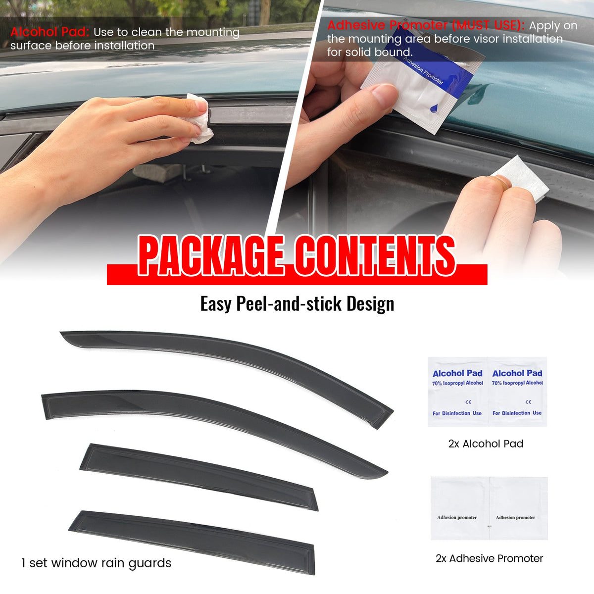 2019-2025 INFINITI QX50 Tape-on Window Visors Sun Shades Vent Rain Guards Deflectors Acrylic Smoke/Tinted 4PCS
