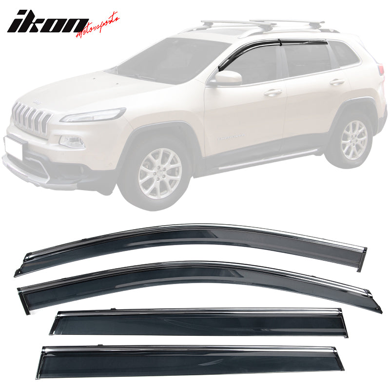 2014-2023 Jeep Cherokee Tape On Smoke w/ Chrome Trim Window Visors PC