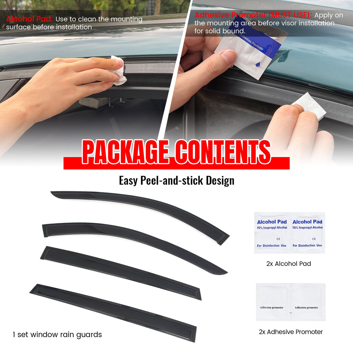2025-2026 Mazda CX-70 & 2024-2026 CX-90 Tape-on Window Visors Sun Shades Vent Rain Guards Deflectors Acrylic Smoke/Tinted 4PCS
