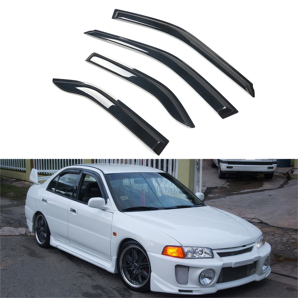 Window Visors for Mitsubishi Mirage Sedan 1997-2001 Slim Style Acrylic 4PC