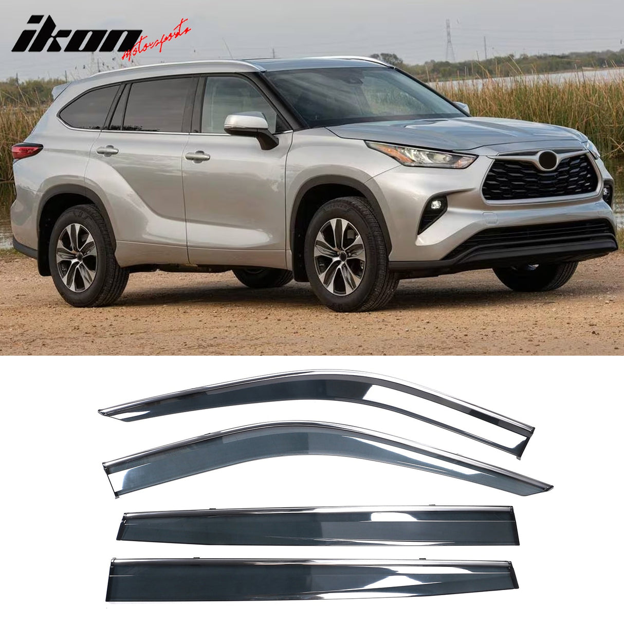 2020-2024 Toyota Highlander PC Side Window Visors w/ Chrome Trim 4PCS