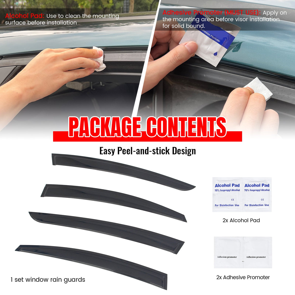 2023-2026 Toyota Prius & Prius Prime XW60 Tape-on Window Visors Sun Shades Vent Rain Guards Deflectors Acrylic Smoke/Tinted 4PCS