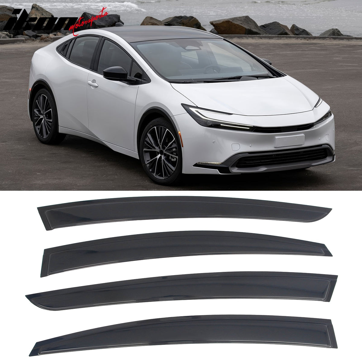 2023-2026 Toyota Prius & Prius Prime XW60 Tape-on Window Visors Sun Shades Vent Rain Guards Deflectors Acrylic Smoke/Tinted 4PCS
