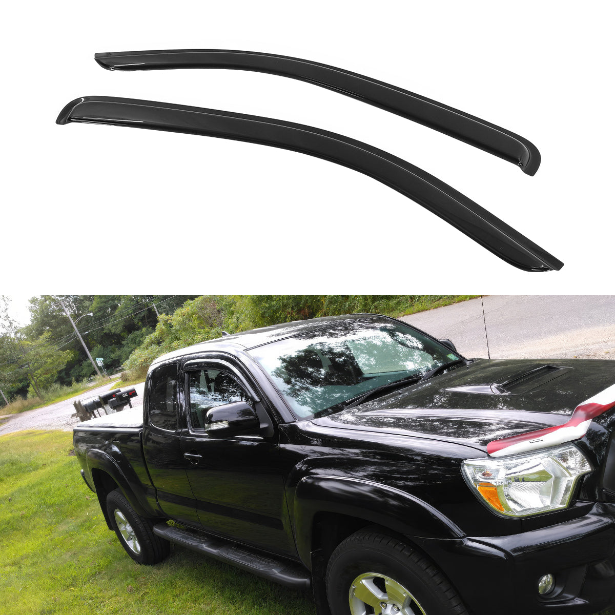 Visor Windows for Toyota Tacoma 2005-2015 Slim Style Smoke Tinted Acrylic