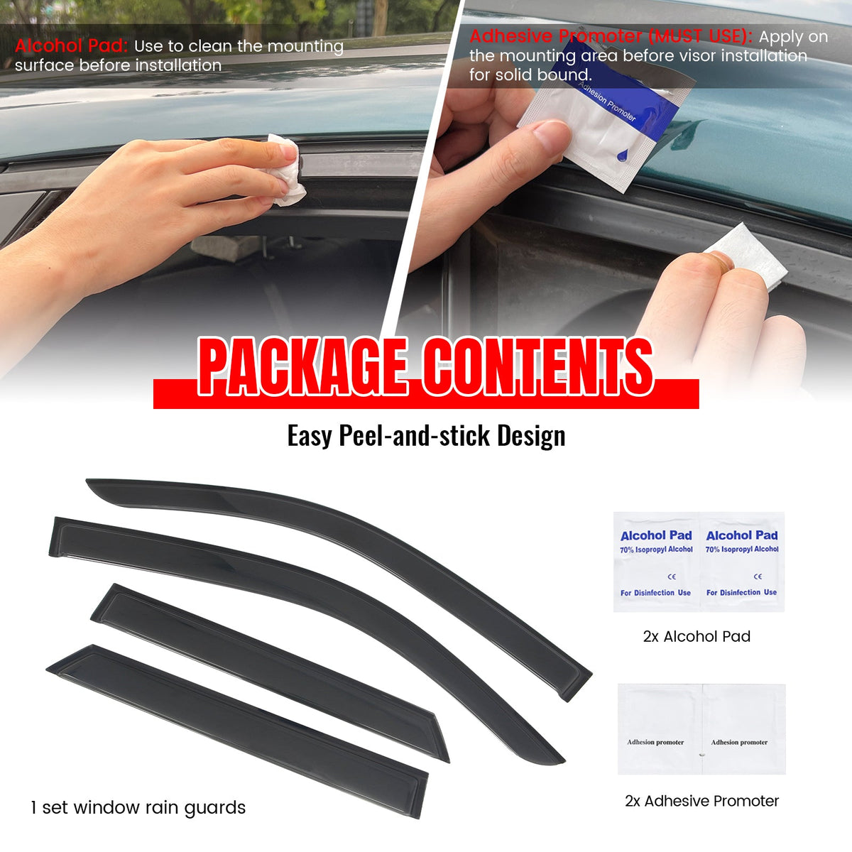 2025-2026 Toyota 4Runner Tape-on Window Visors Sun Shades Vent Rain Guards Deflectors Acrylic Smoke/Tinted 4PCS