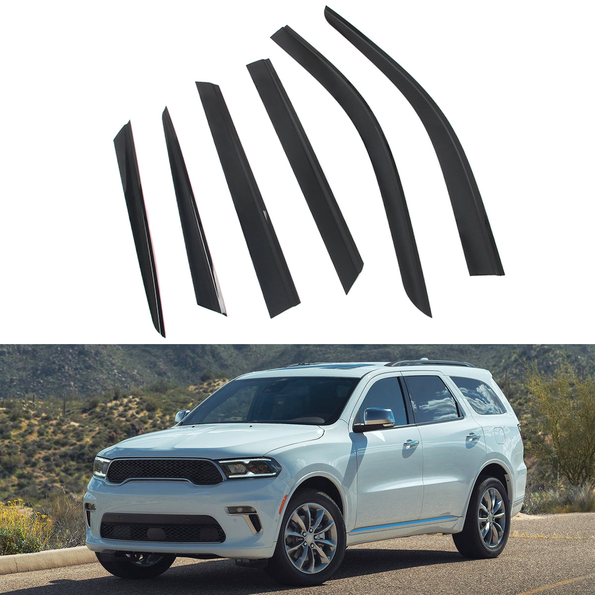 Window Visor for Dodge Durango 2011-2026 Slim Style Smoke Acrylic 6PCS