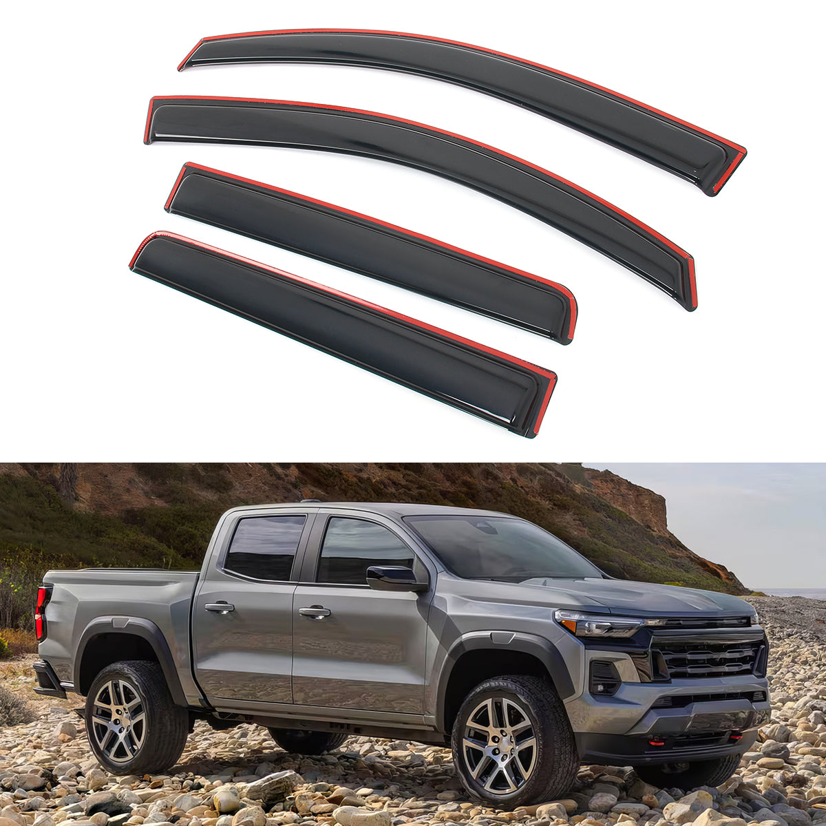 Window Visors for Chevy Colorado GMC Canyon Crew 2023-2026 Smoke Acrylic