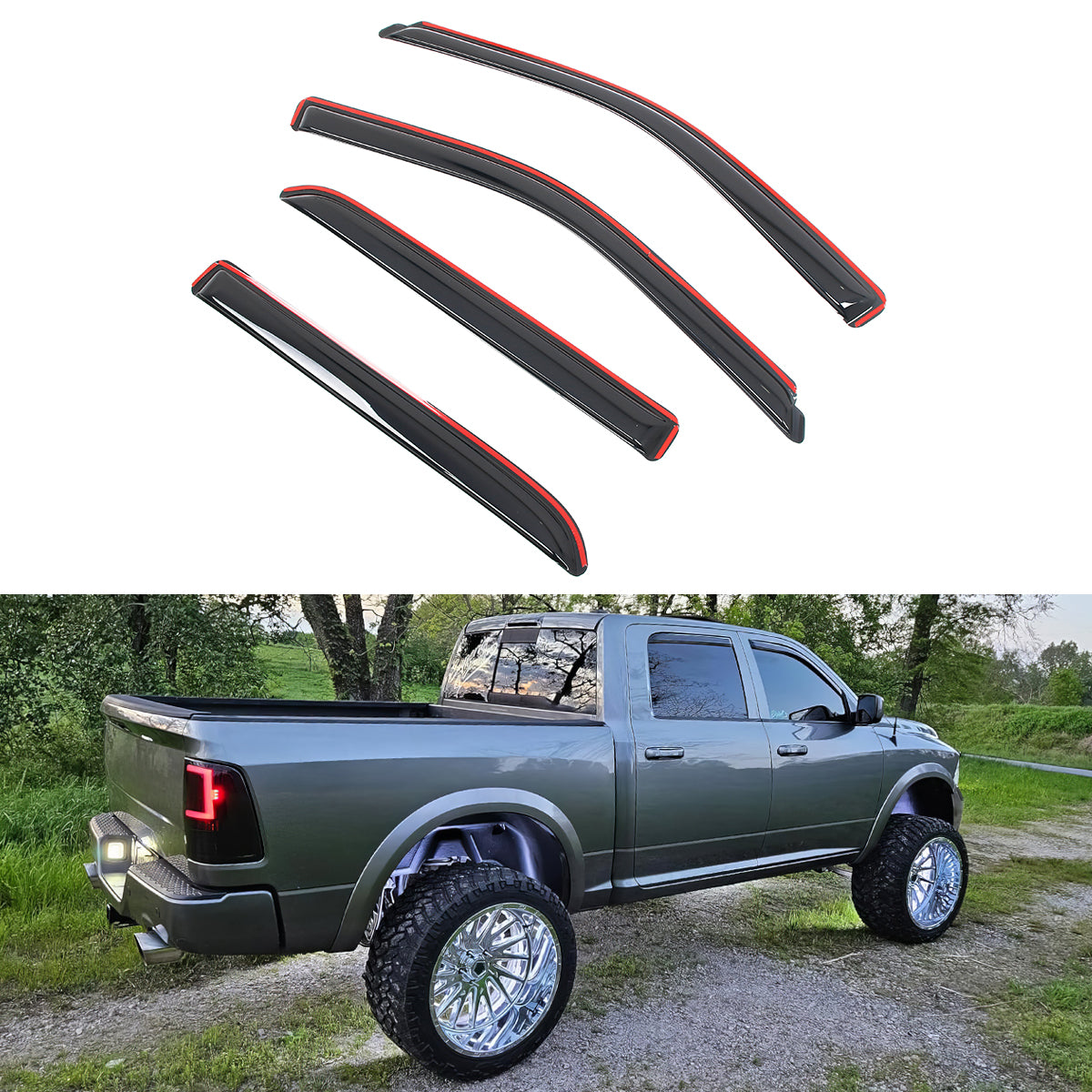 Smoke Window Visors for Dodge Ram 1500 2500 Crew Cab 2009-2026 Acrylic