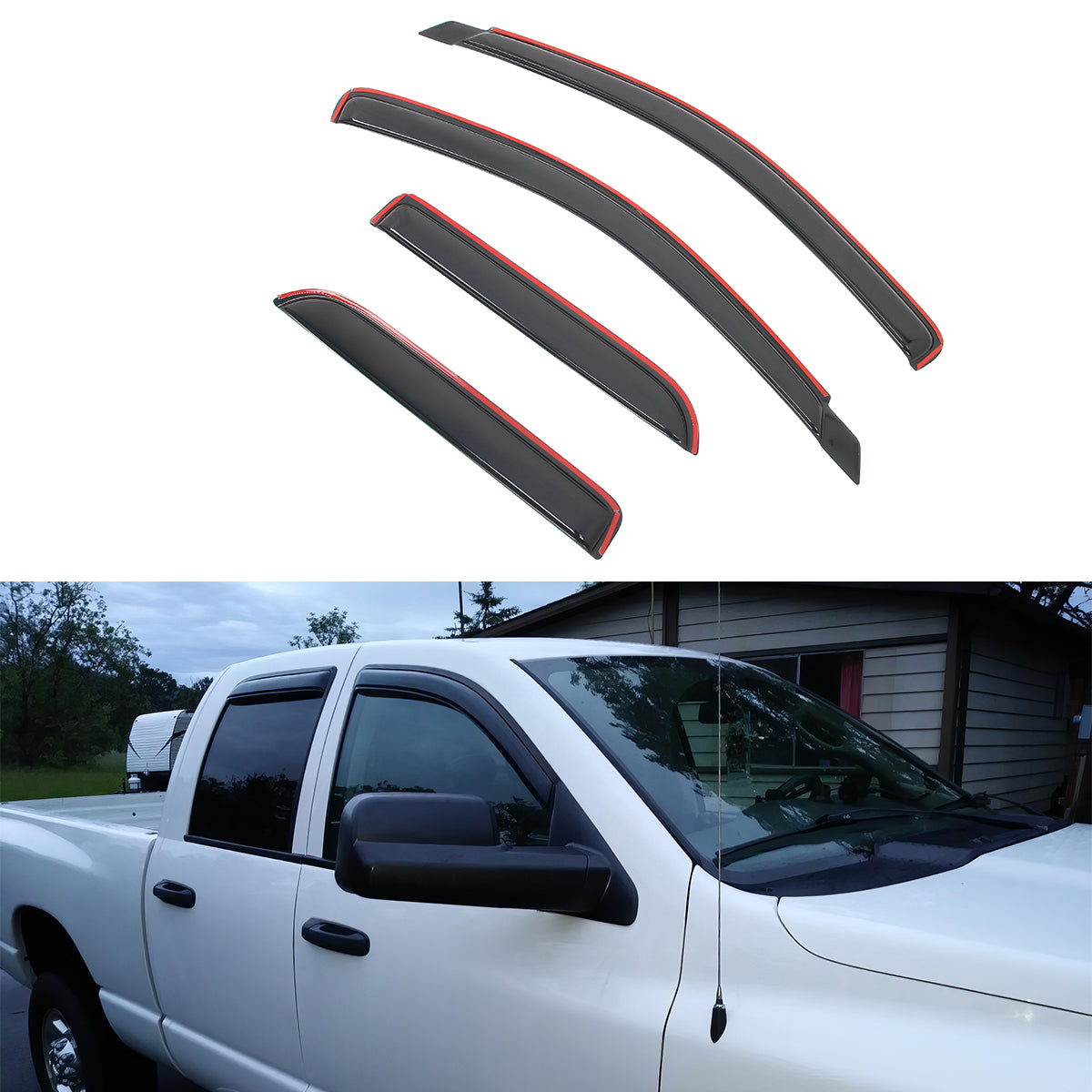Window Visors for Dodge Ram 1500 2500 3500 Quad Cab 2002-2009 In Channel