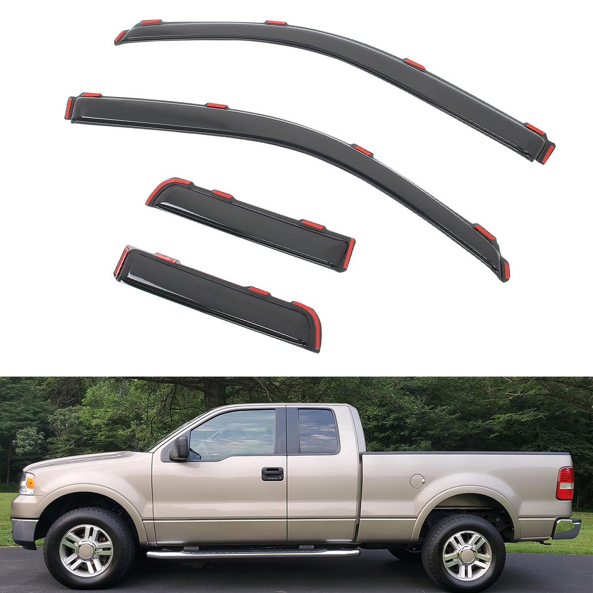 Window Visors for Ford F150 Extended Cab 2004-2014 In Channel Acrylic 4PC