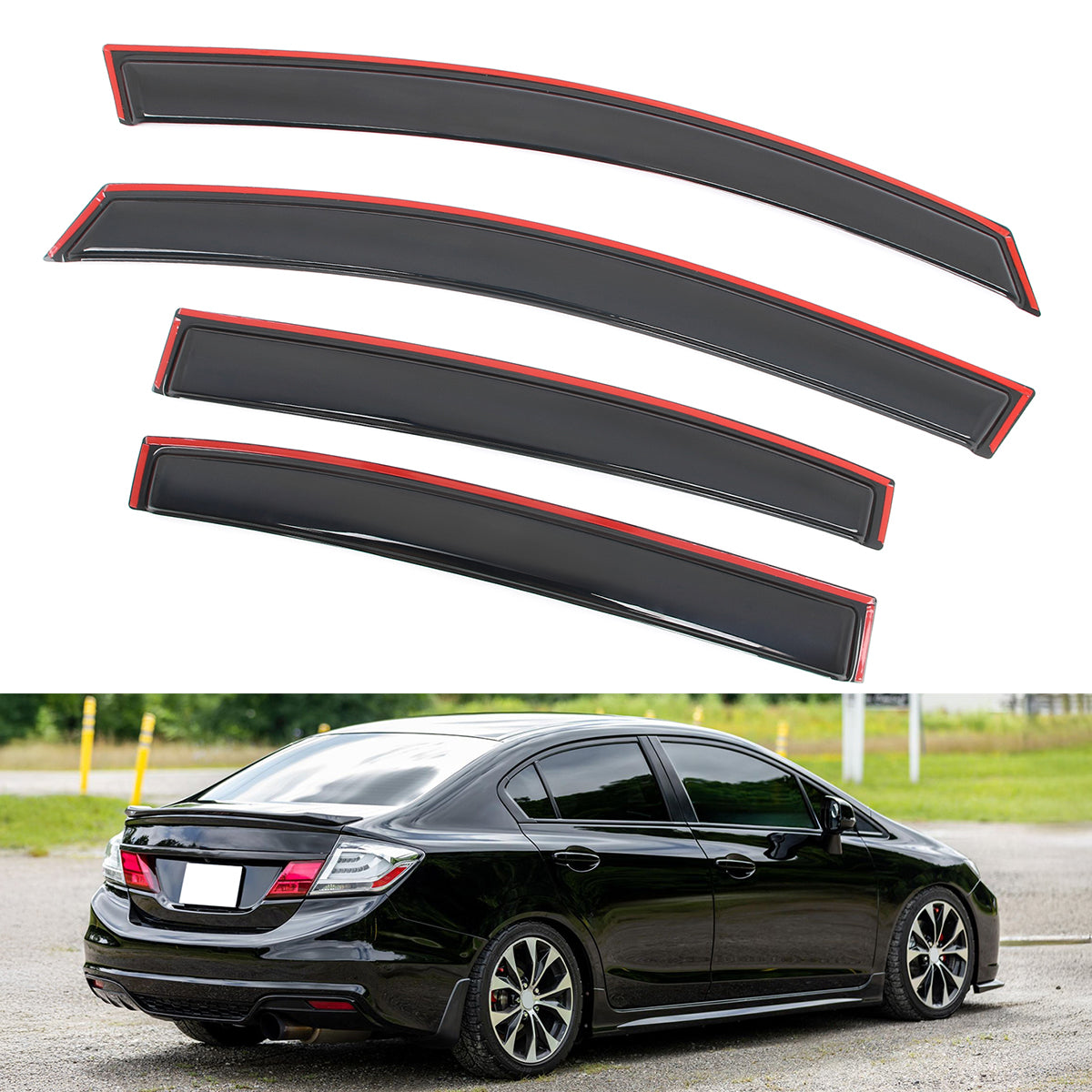 Window Visors Deflector for Honda Civic Sedan 2012-2015 In Channel Acrylic