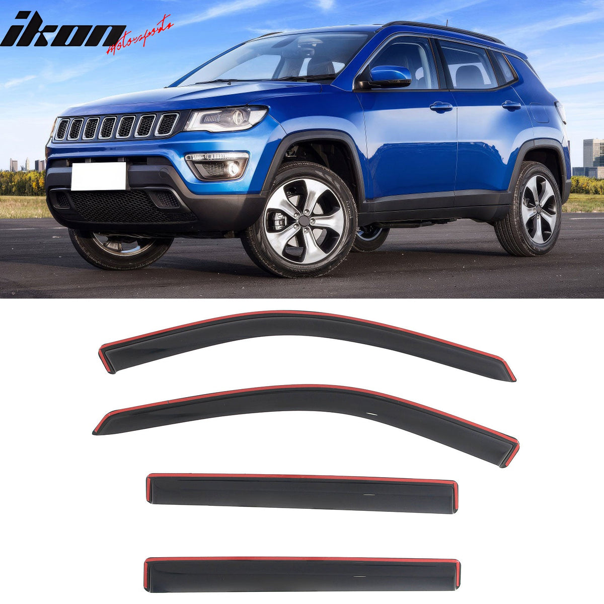 2017-2026 Jeep Compass (Fits 2017 New Body Style Compass MP) In-Channel Window Visors Sun Shades Vent Rain Guards Deflectors Acrylic Smoke/Tinted 4PCS