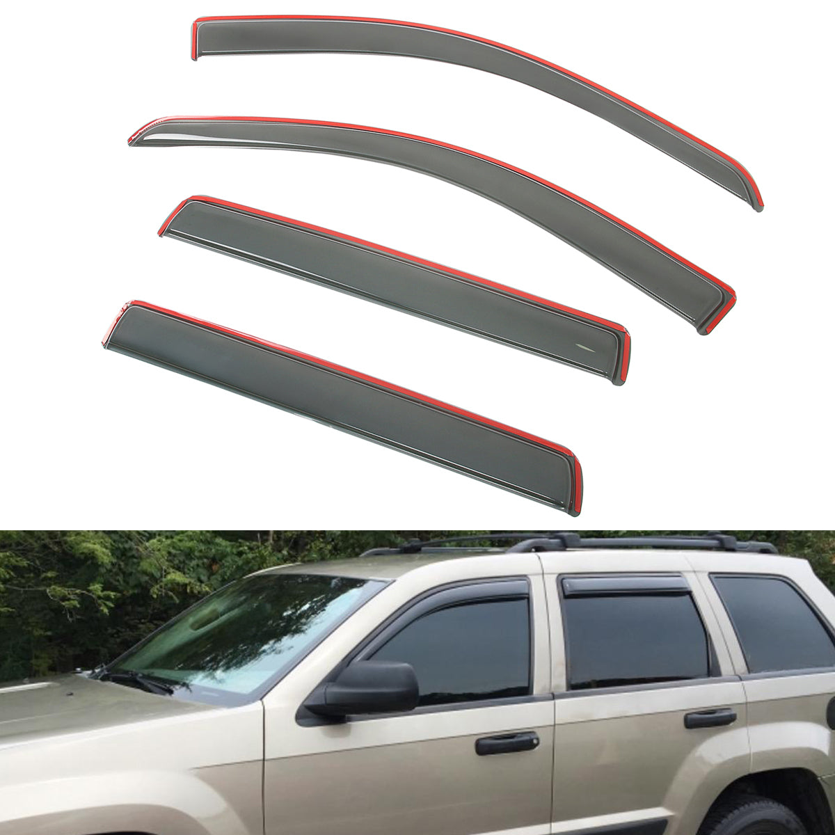 Window Visors Rain Deflectors for Jeep Grand Cherokee 2005-2010 In Channel