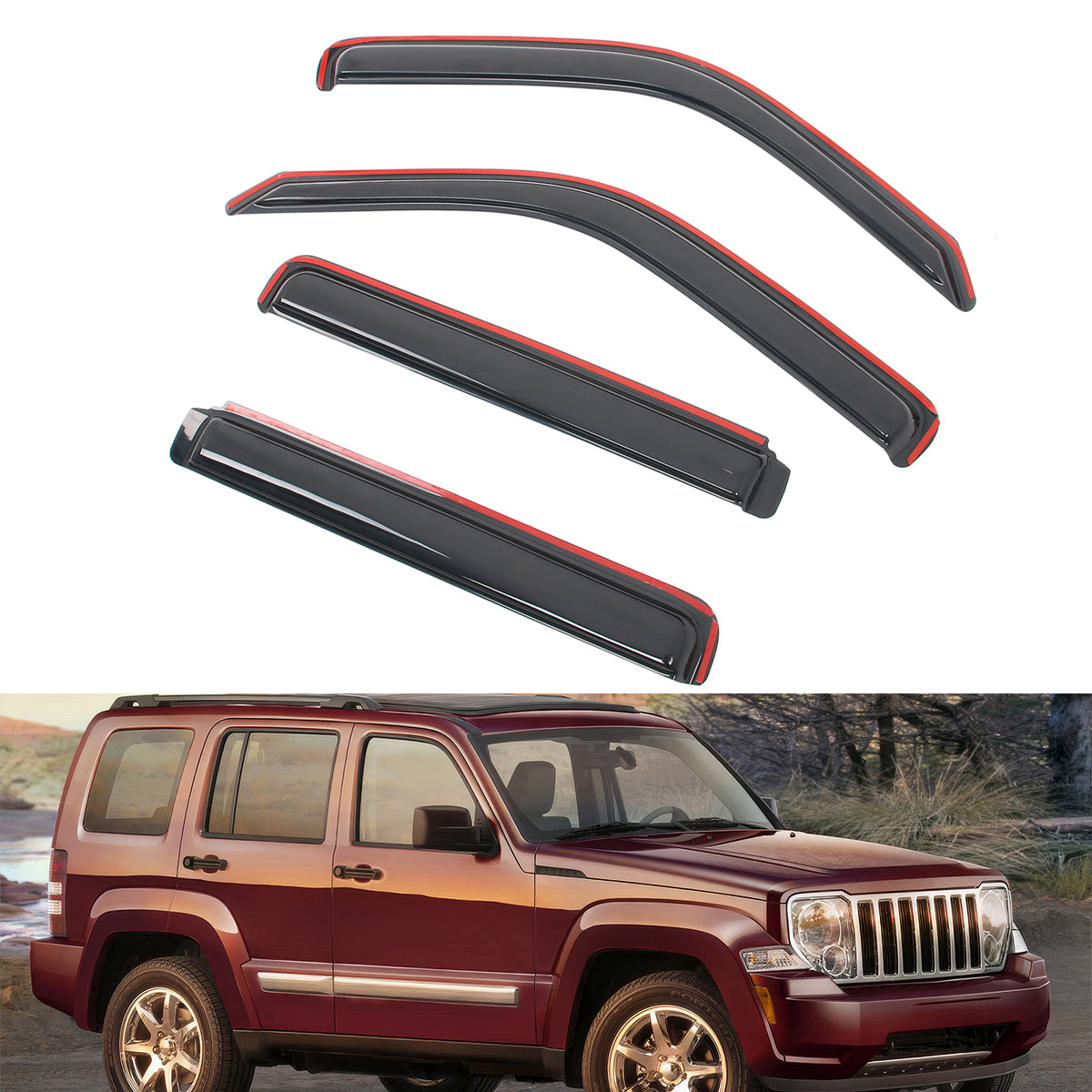 Window Visors Rain Deflectors for Jeep Liberty 2008-2014 4-Door In Channel