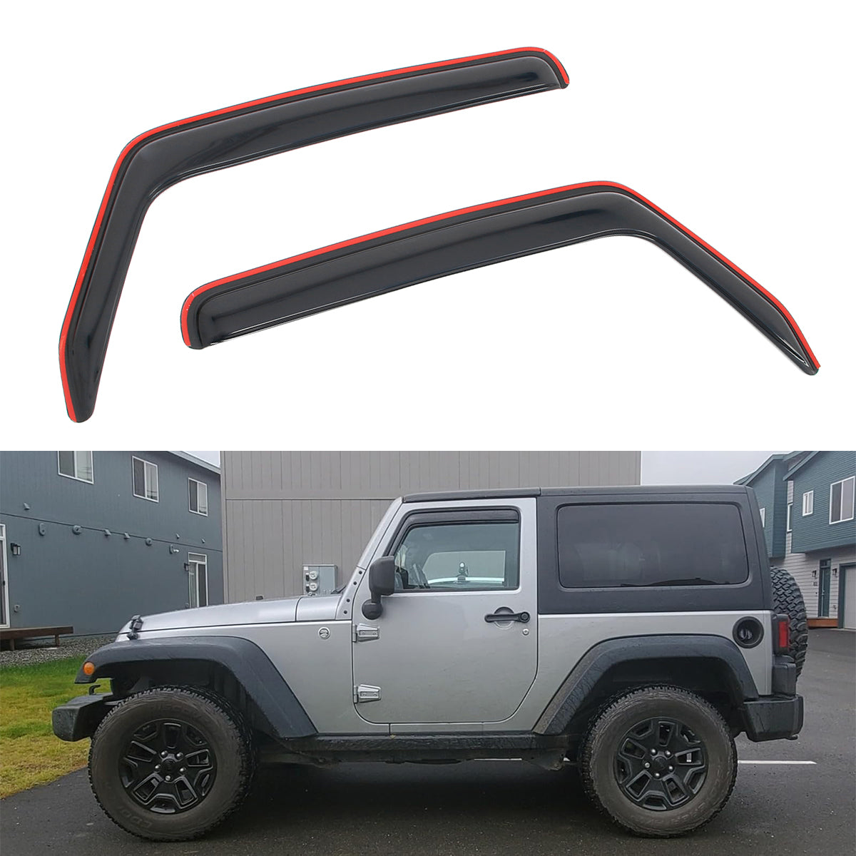 Window Visors Rain Deflectors for Jeep Wrangler 2Dr 2007-2018 In-channel