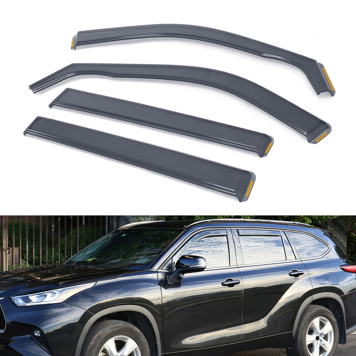 2020-2024 Toyota Highlander PC Side Window Visors w/ Chrome Trim 4PCS