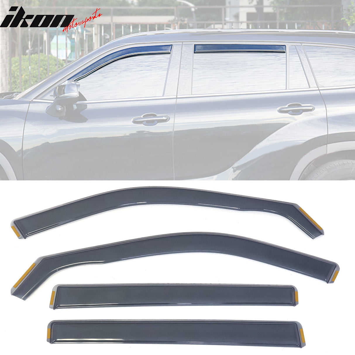 2020-2024 Toyota Highlander PC Side Window Visors w/ Chrome Trim 4PCS