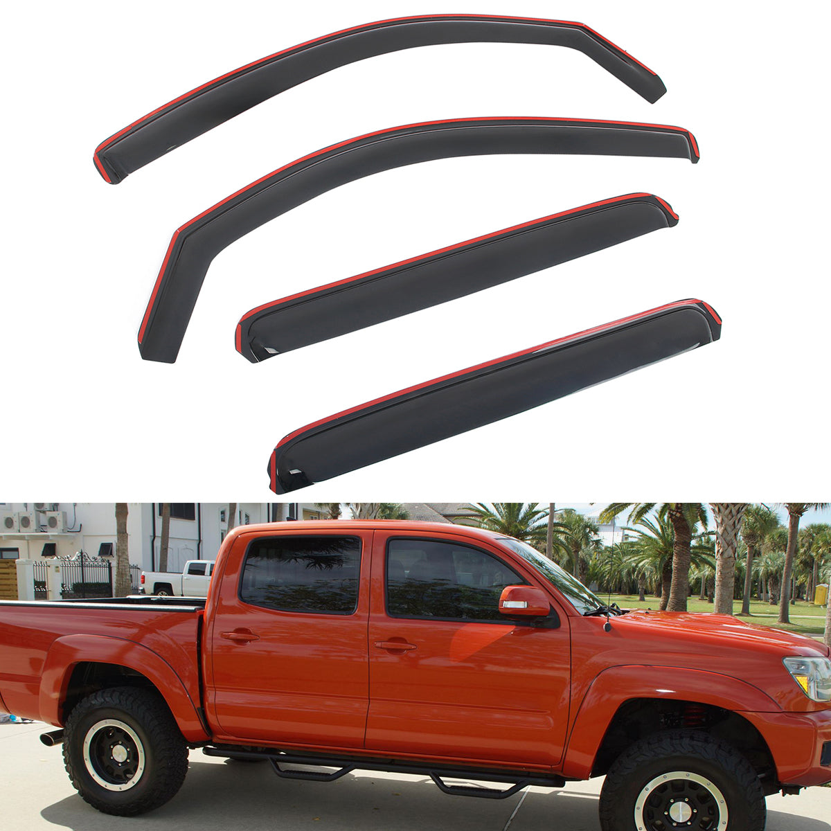 Window Visors Rain Shade for Toyota Tacoma Double Cab 2005-2015 In-Channel