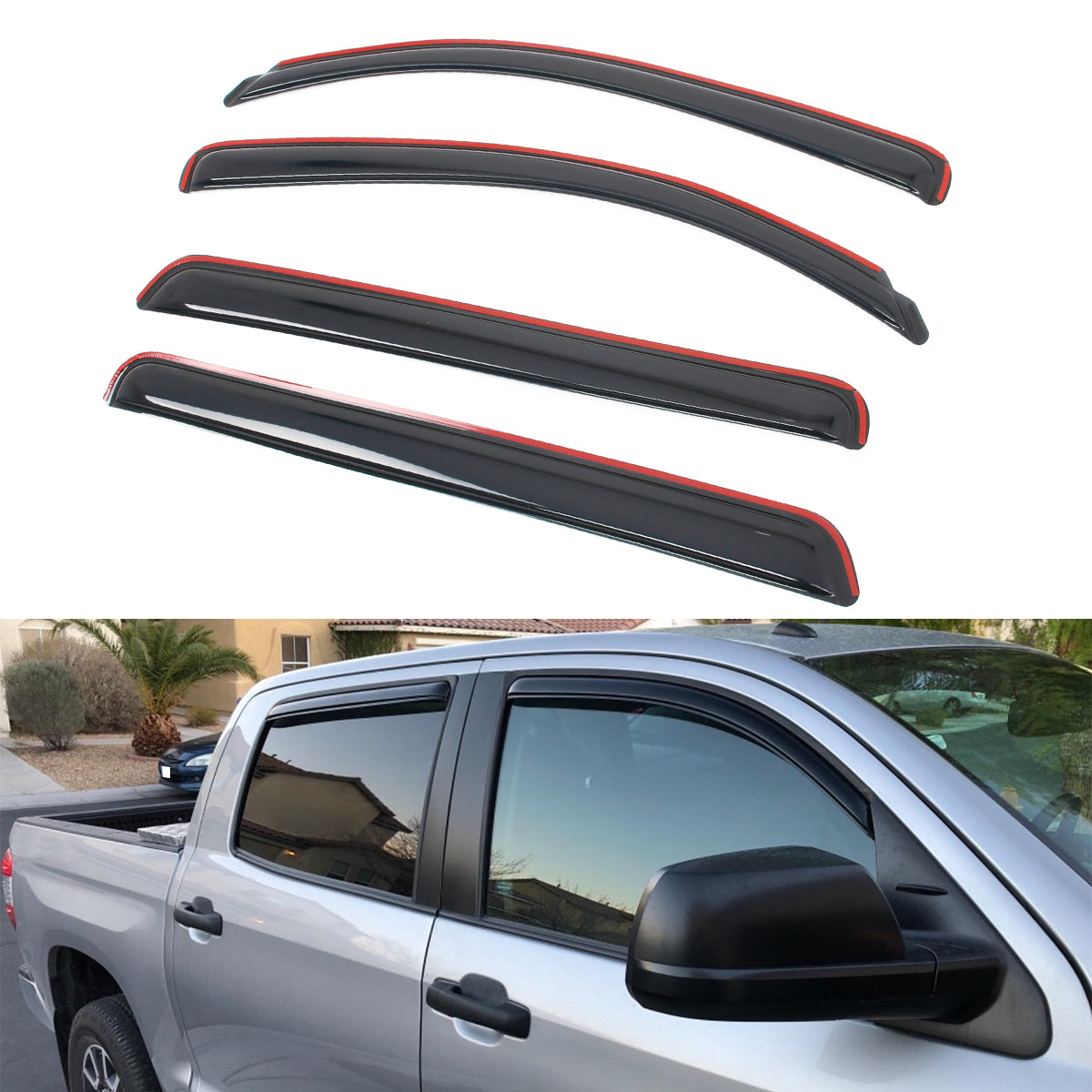 In-channel Window Visor Deflectors for Toyota Tundra Crewmax Cab 2007-2021