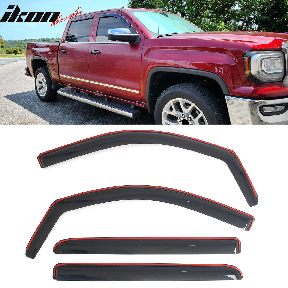2014-2018 Chevrolet Silverado GMC Sierra 1500 & 2015-2019 2500 HD 3500 HD Crew Cab In-Channel Window Visors Sun Shades Vent Rain Guards Deflectors
