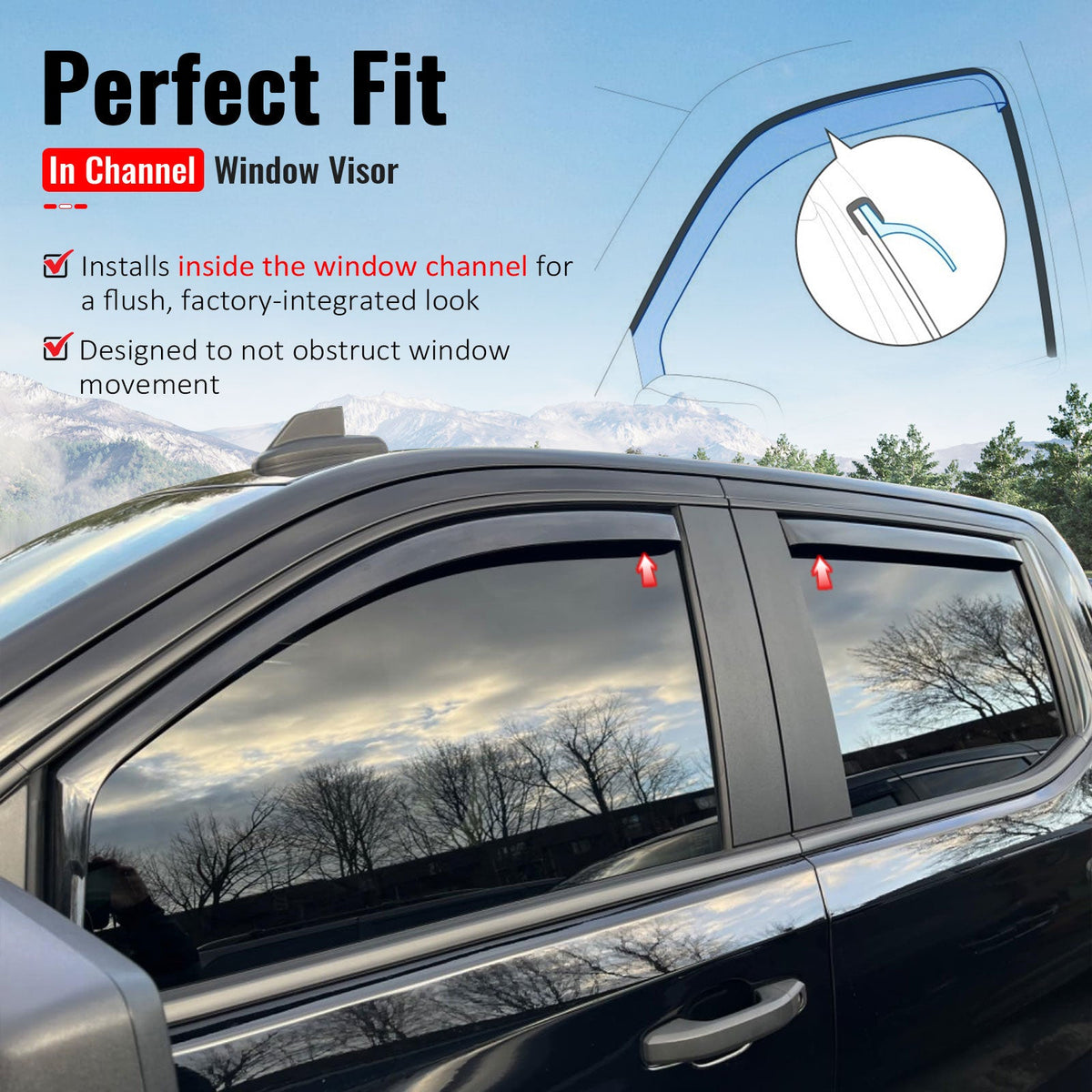 2019-2026 Chevrolet Silverado 1GMC Sierra 1500 & 2022 1500 LTD 1500 Limited Crew Cab In-Channel Window Visors Sun Shades Vent Rain Guards Deflectors