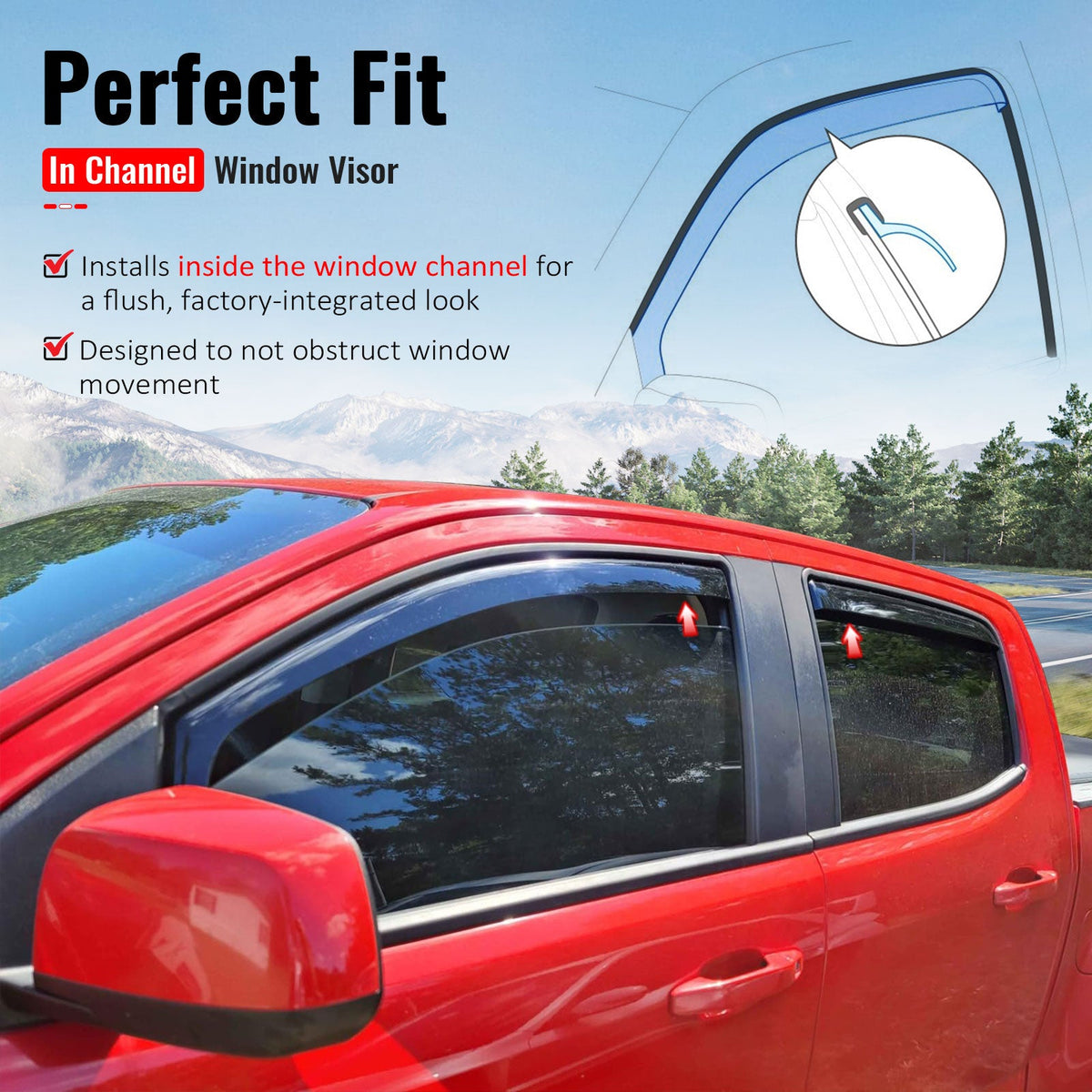 2015-2022 Chevy Chevrolet Colorado & GMC Canyon Crew Cab In-Channel Window Visors Sun Shades Vent Rain Guards Deflectors Acrylic Smoke/Tinted 4PCS