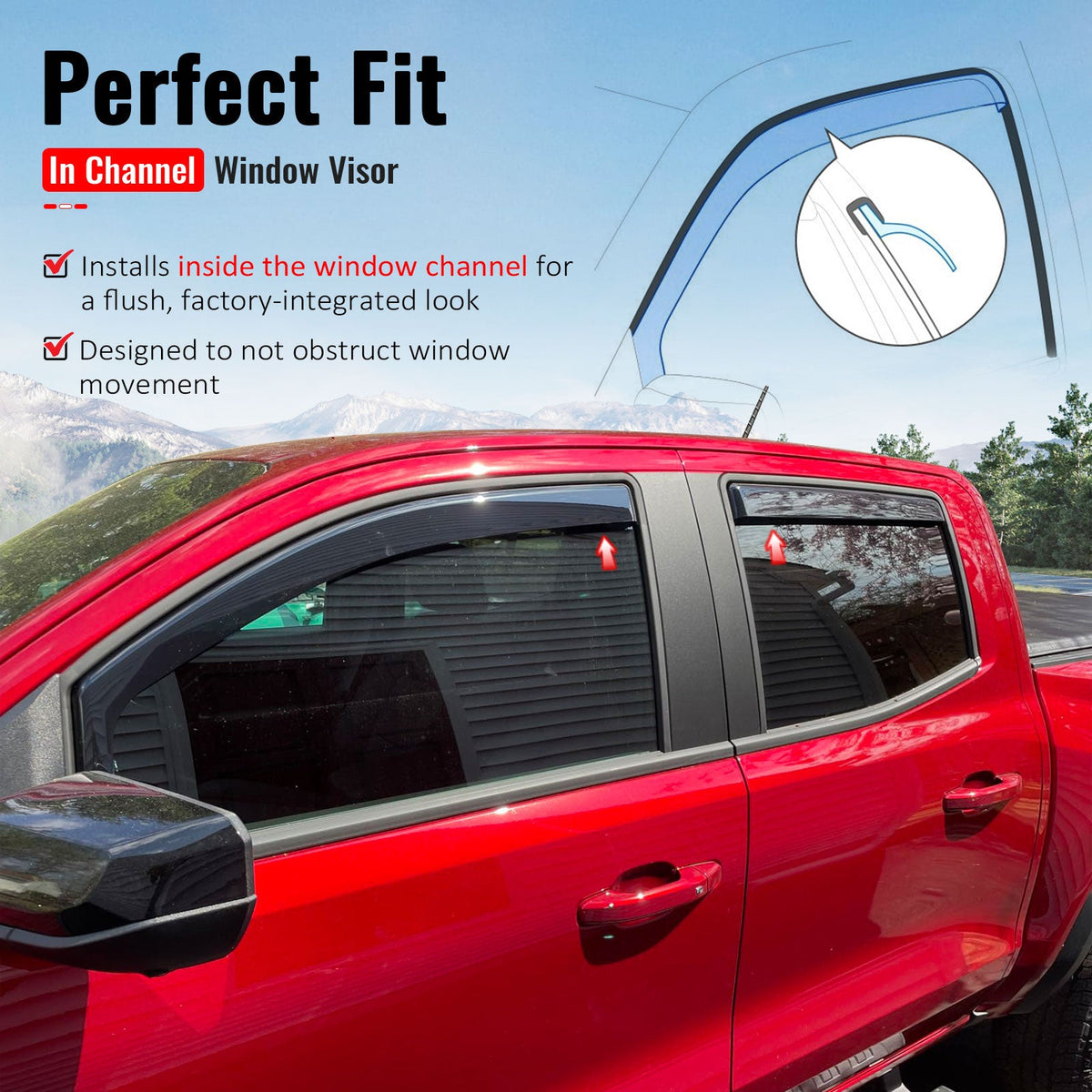 2023-2026 Chevy Chevrolet Colorado & GMC Canyon Crew Cab In-Channel Window Visors Sun Shades Vent Rain Guards Deflectors Acrylic Smoke/Tinted 4PCS