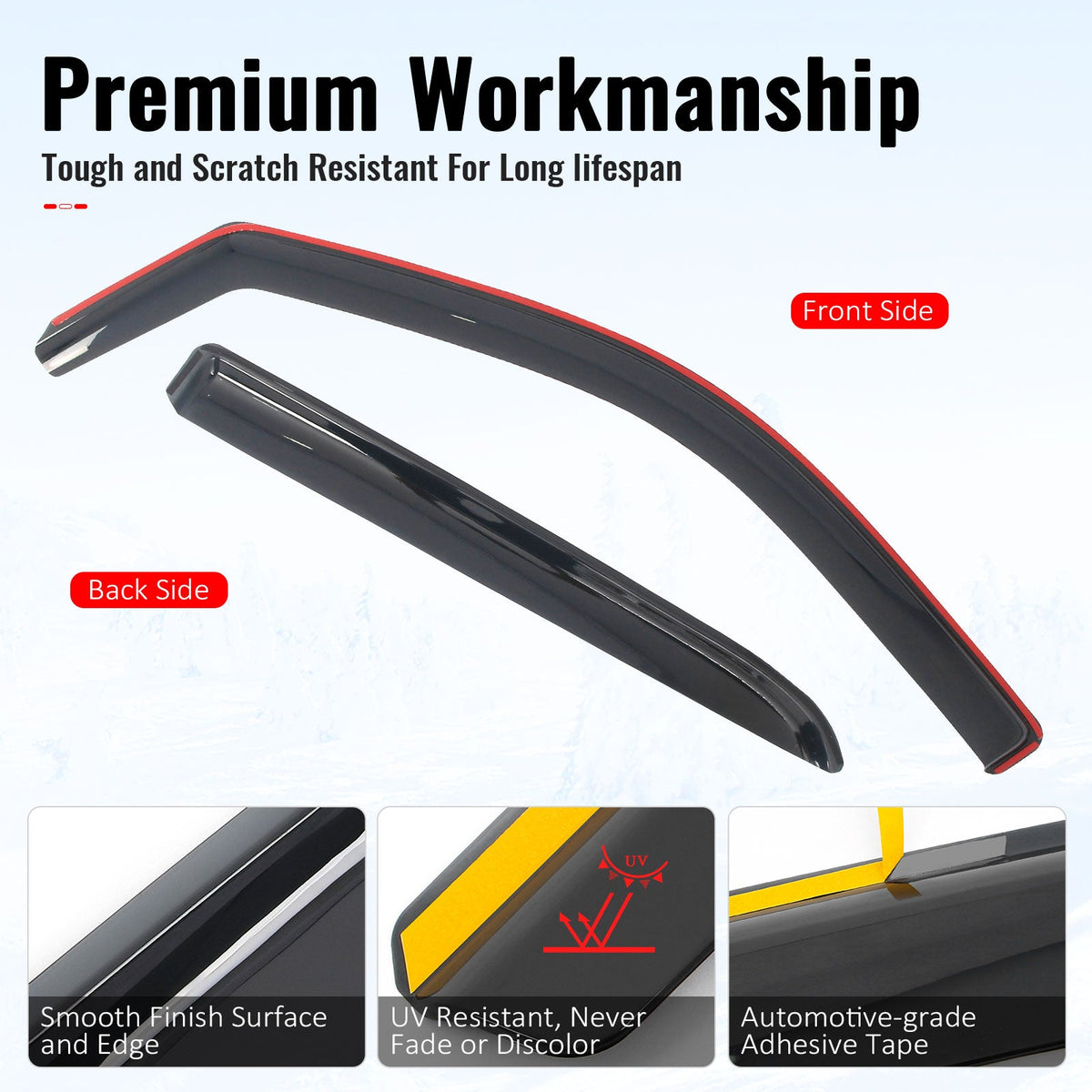 09-18 Dodge Ram 1500 & 19-24 Ram 1500 Classic & 10-26 Ram 2500 3500 & 19-26 Ram 4500 5500 Crew/Mega Cab In-Channel Window Visors Vent Rain Deflectors